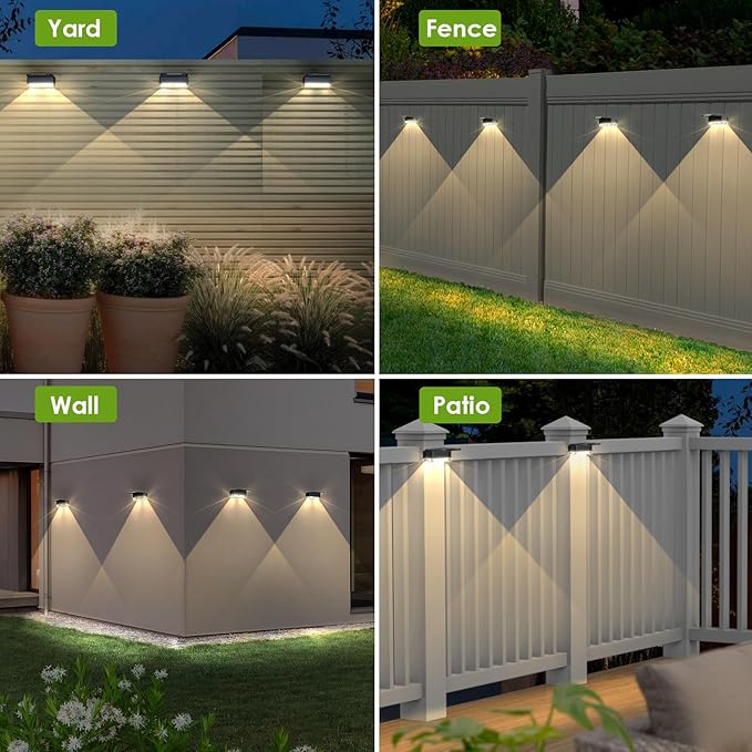 Solar Fence Lights Outdoor - 3000/4000/6000K 3 Mode, IP65 Waterproof Fence Lights Solar Powered, Dusk to Dawn Solar Light for Outside, Backyard/Step/Patio/Deck/Stair Railings and Wall (8 pack)