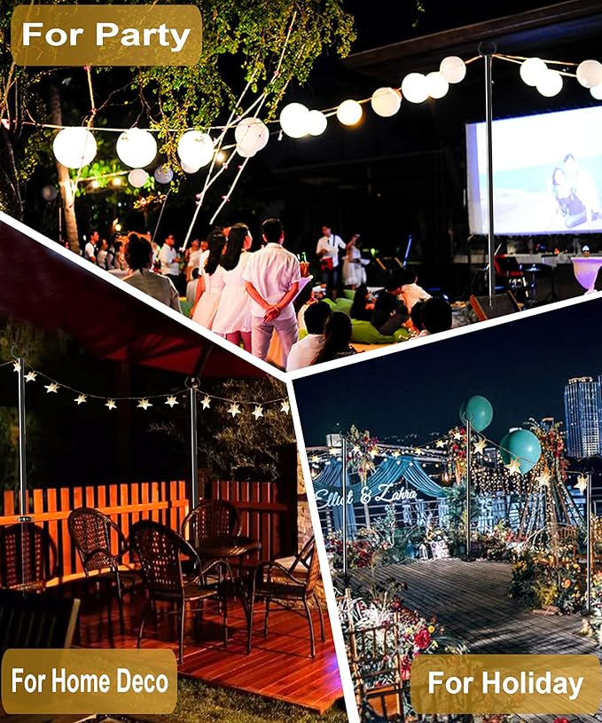 10 FT Outdoor String Light Pole Stand for Garden Lawn, Adjustable Globe Patio Light Post for Hanging Outside Decorate Lighting, 1 Pack