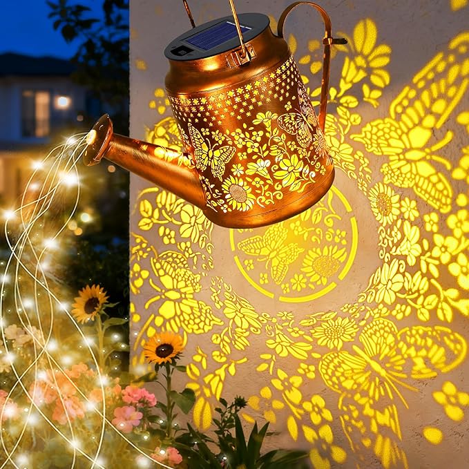 VOOKRY 2 Pack Butterfly Metal Solar Watering Can Lights, Solar Lights Outdoor Waterproof, Birthday Gifts for Women Mom Grandma, Hanging Lanterns Decorative Garden Decor for Outside Yard Patio Lawn