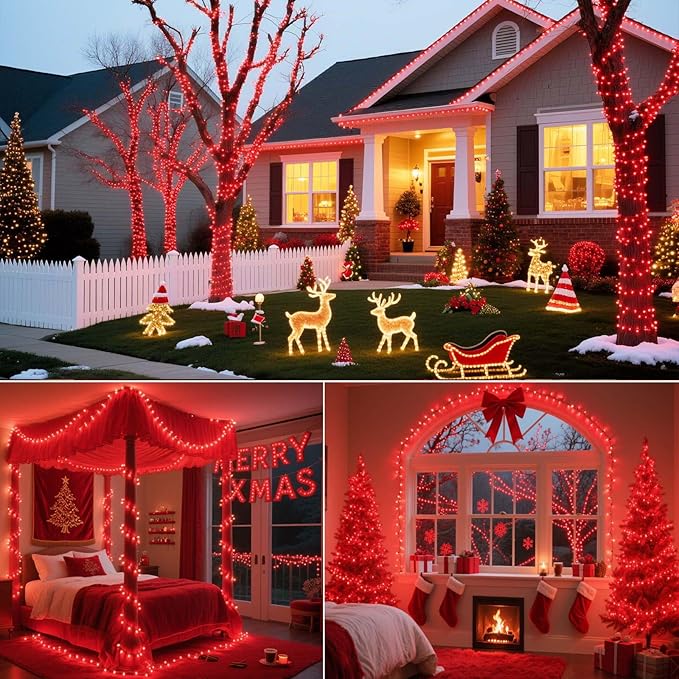 Tcamp 33ft 100LED Red Christmas Lights Battery Operated with Remote Memory Timer, 8 Modes Battery String Lights for Christmas Tree Wreath Bedroom Outdoor Indoor Decor