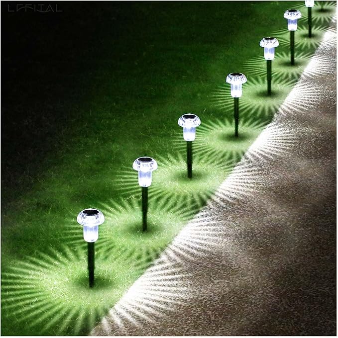 Solar Lights Outdoor 8 Pack Solar Pathway Lights Outdoor 6000K Cold White LED Waterproof Mushroom Lighting Stake for Outside, Yard, Garden, Path, Lawn, Driveway, Patio, Landscape Decorations