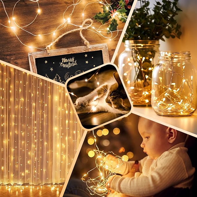 4 Pack 33FT 100 LED Fairy Lights Battery Operated with Timer & Remote, Waterproof Twinkle Lights Indoor Outdoor, 8 Modes Fairy String Lights for Bedroom Classroom DIY Wedding Decorations,Warm White