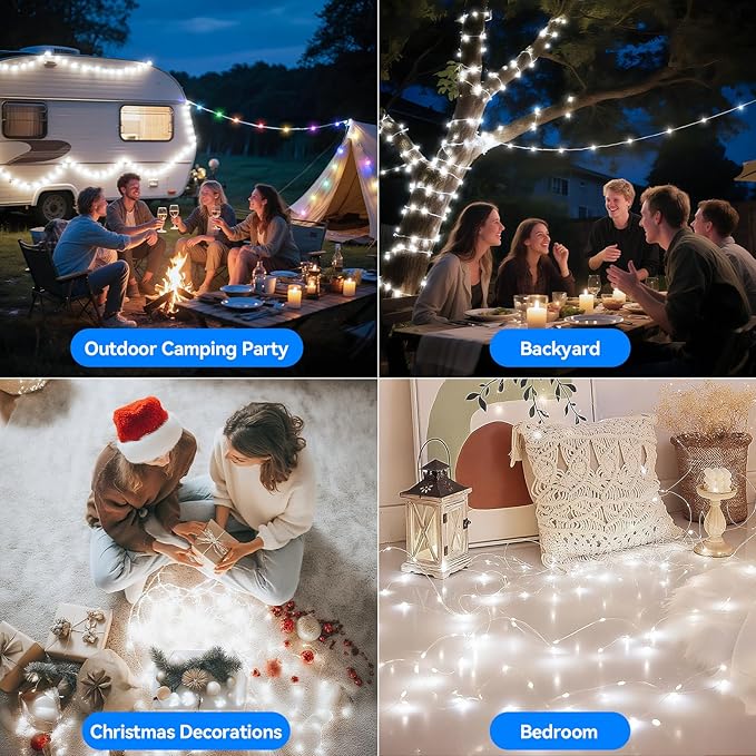 Lakumu 2-in-1 Rechargeable Fairy Lights Battery Operated, 132FT(2×66) Twinkle Lights with Remote & Timer, 400 LED String Lights for Bedroom Waterproof Outdoor Camping, Christmas Decorations Cool White