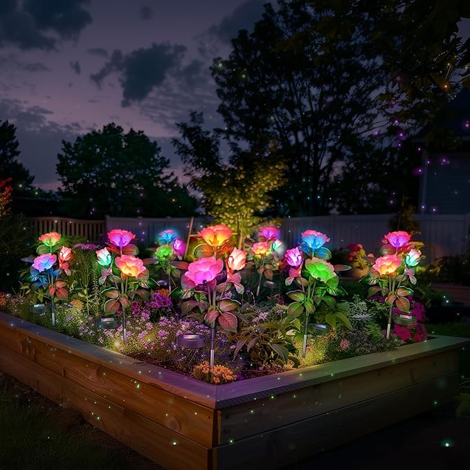 Anordsem Rose Lights Solar Powered for Women: Garden Light Waterproof for Yard Decorations Outdoor - Flower Lamp Colorful Lighting Cemetery Decor - Mother's Day Birthday Gifts for Mom Wife
