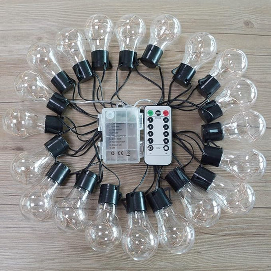 14ft Battery Operated 20 Hanging Bulb 100 LED String Lights, Vintage Commercial Battery Outdoor Lights for Indoor Outdoor Decorations Home, Bedroom, Patio, Balcony, Christmas Party (8 Modes)