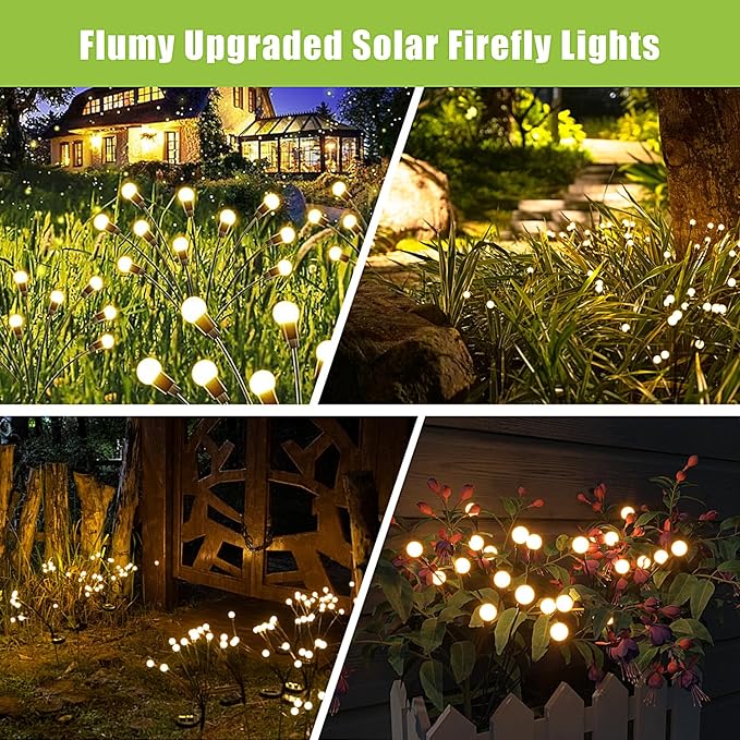 Flumy Solar Garden Lights Outdoor - 2 Pack 16 LED Firefly Lights Waterproof, Garden Decorations for Yard Patio Pathway Lawn Outside, Unique Gifts for Grandma Women, Solar Decor Warm White