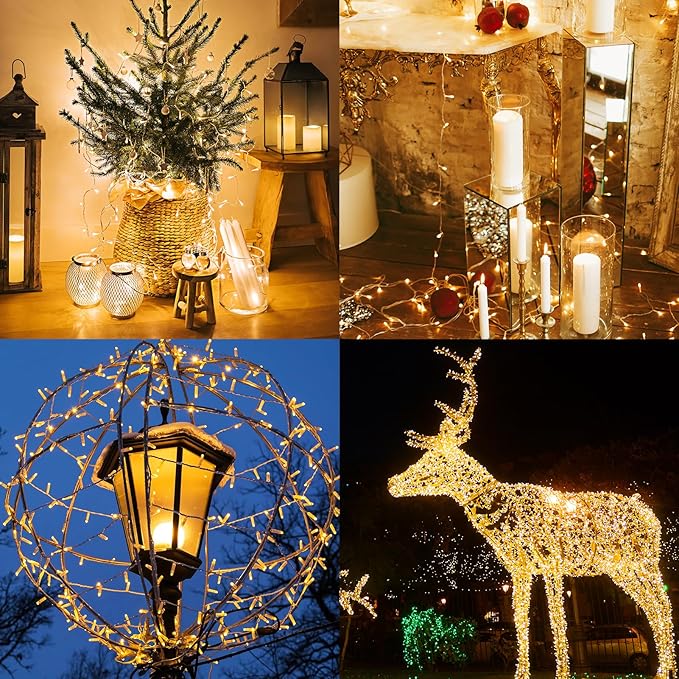 4 Pack String Lights Battery Operated, Each 23ft 70 LED Christmas Lights with Timer 8 Modes Fairy Light Clear Wire for Wedding Garland Xmas Tree Outdoor Decoration (Warm White)