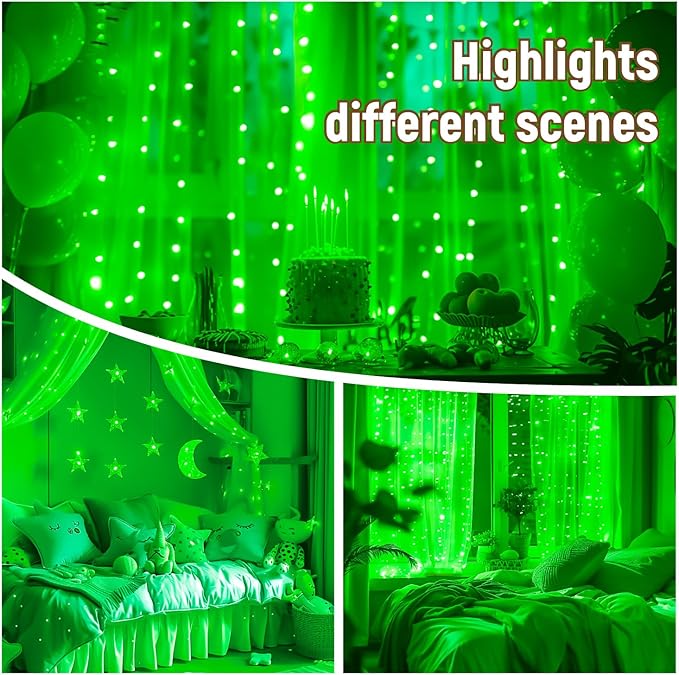 Outdoor String Lights, 8ft Green Waterproof LED