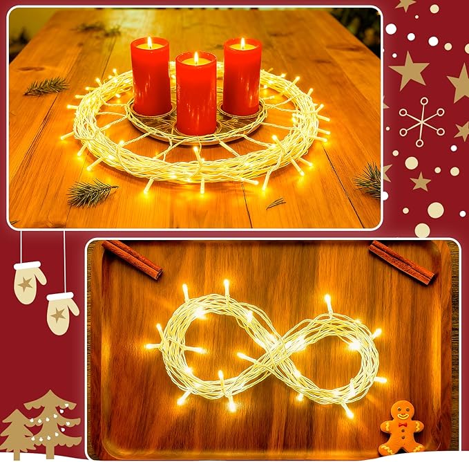 Christmas String Lights Battery Operated, LED Christmas Lights Outdoor with Tiimer White Wire Mini Lights 16.4ft 50LED for Christmas Tree Garland Wedding Party Warm White