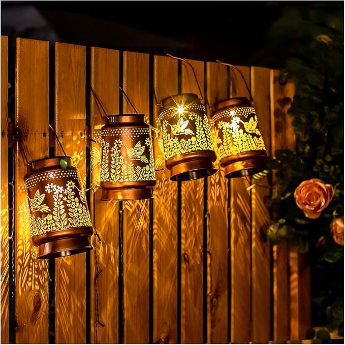 Hummingbird Solar Lanterns Outdoor Waterproof Hanging Solar Lights Hummingbird Gifts for Women Men Metal Decorative LED Lanterns for Garden Decor,Yard,Patio,Lawn,Pathway