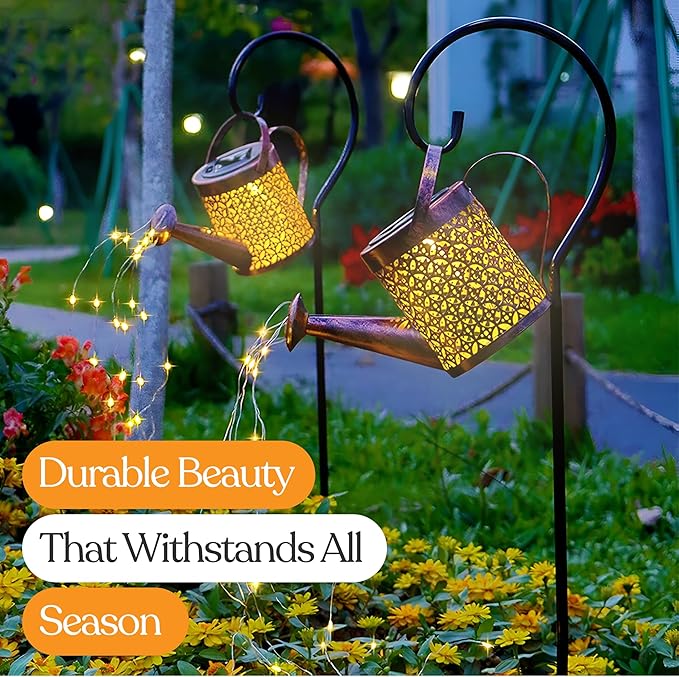 Solar Watering Can, Outdoor Solar Garden Lights,Garden Decor, Hanging Lantern Waterproof,Metal Solar Waterfall Lights for Yard Patio