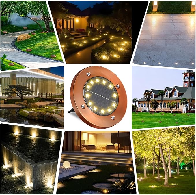Solar Ground Lights Outdoor Waterproof Flat Garden Solar Disk Lights Floor 12 LED 16 Pack for Garden Patio Pathway Landscape Driveway Yard Path Decor