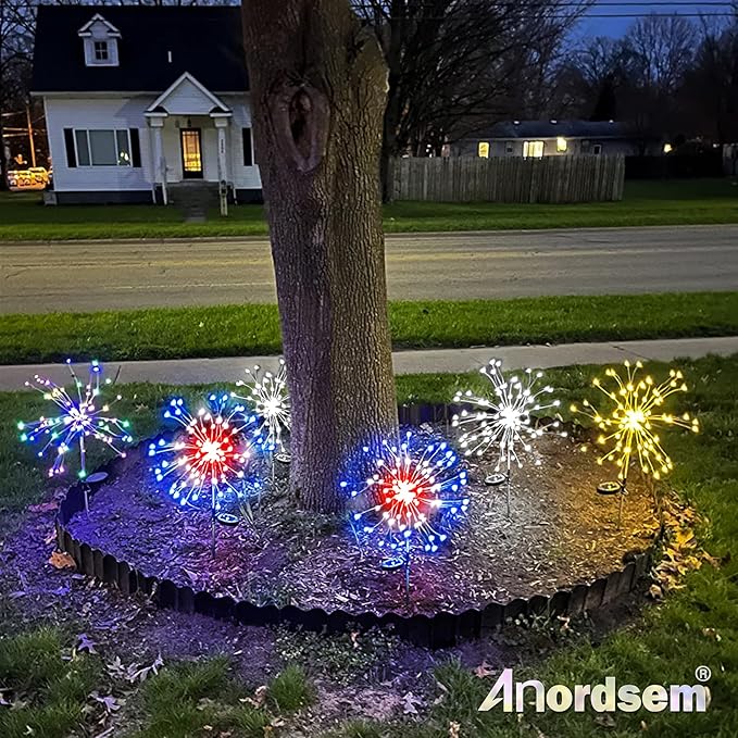 Anordsem Solar Lights Outdoor Waterproof: Garden Light Solar Powered for Yard Outside - LED Sparkler Fireworks Colorful Lighting Patio Decor 6 Pack - Gardening Gifts for Women Men Gardener