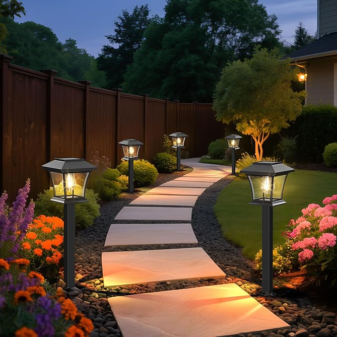 Sparkblaze 2 Pack Solar Pathway Lights Outdoor, LED Solar Yard Lights Dusk to Dawn Solar Garden Lights for Lawn, Walkway, Path & Landscape Lighting. (2, Warm White)