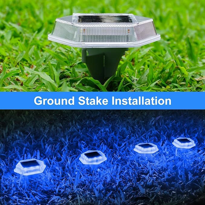 Solar Deck Lights Dock Step Lights- 4 Packs Waterproof 1200mAh Auto ON/Off LED Solor Powered Stair Lighting for Outdoor Garden, Patio, Pathway, Walkway, Driveway (Blue)