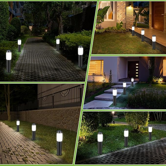 8 Pack Solar Pathway Lights Outdoor, Solar Walkway Lights with Polished Stainless Steel Layer, IP45 Waterproof Outdoor Solar Lights for Garden Yard Landscape Driveway Patio Deco