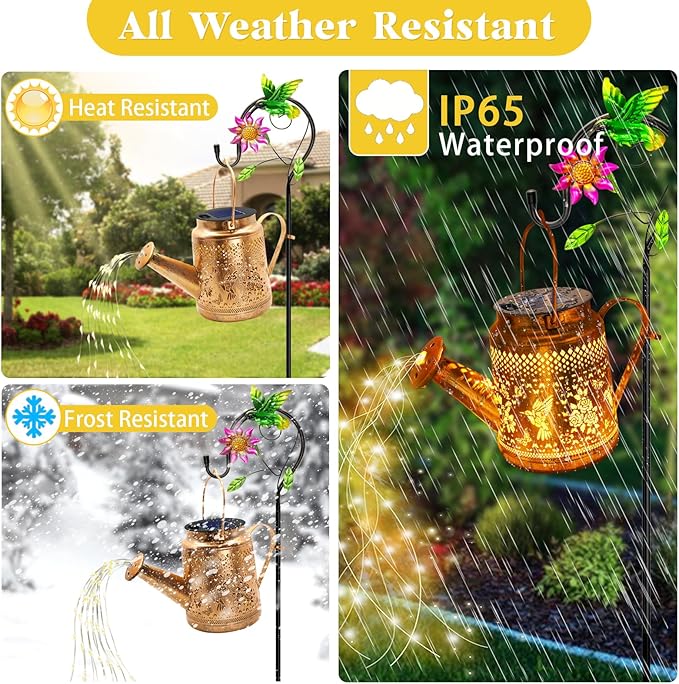 2 Pack Solar Lanterns Outdoor Waterproof,Hummingbird Watering Can Garden Decor,Hanging Solar Path Lights Yard Art,Outside Patio Decorations Gardening Christmas Gifts for Mom Grandma Women (Warm White)