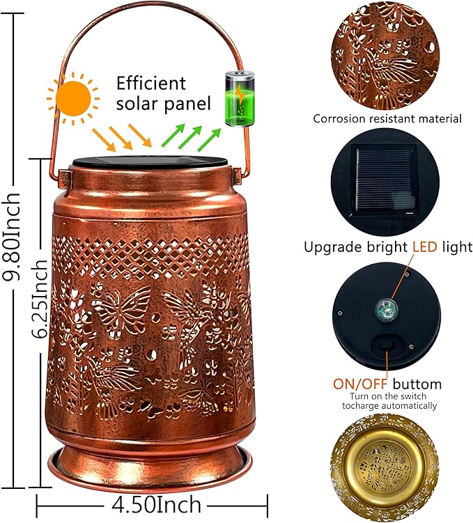 KY&BOSAM Solar Lanterns Outdoor Waterproof Hummingbird & Butterfly Lantern Garden Decor Birthday Gift for Women Mom Metal Hanging Solar Light LED Decorative for Patio Yard Lawn Backyard Front Porch