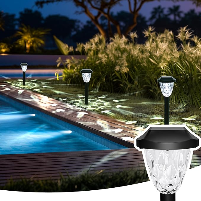 GIGALUMI 8 Pack Solar Lights Outdoor, Solar Pathway Lights with Great Pattern, Waterproof Auto On/Off Solar Powered Light for Outside Yard Garden Walkway Driveway Lawn Pathway