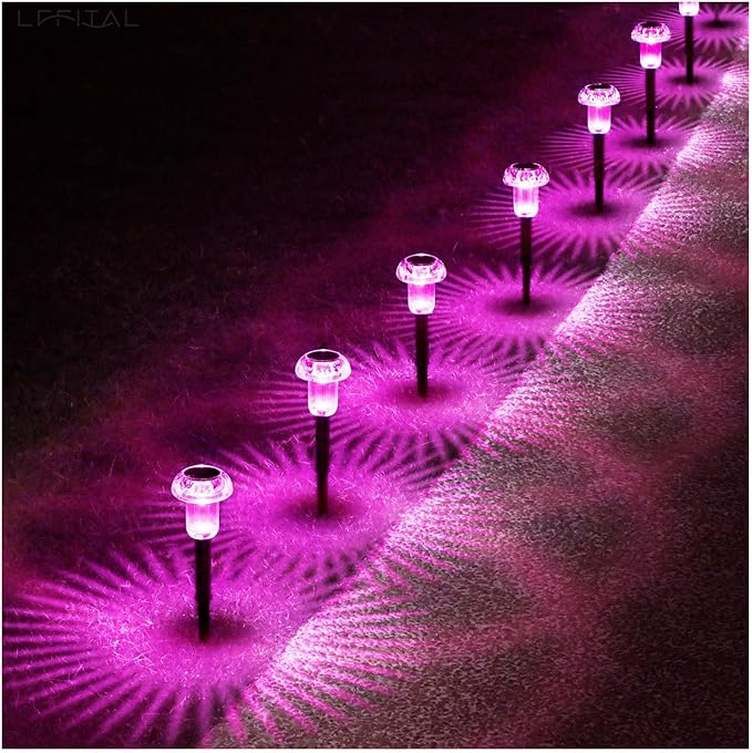 16 Pack Halloween Solar Lights Outdoor Hot Pink Solar Pathway Lights Outdoor Purple Mushroom LED Waterproof Lighting Stake for Outside, Yard, Path, Garden, Lawn, Patio, Landscape Decorations