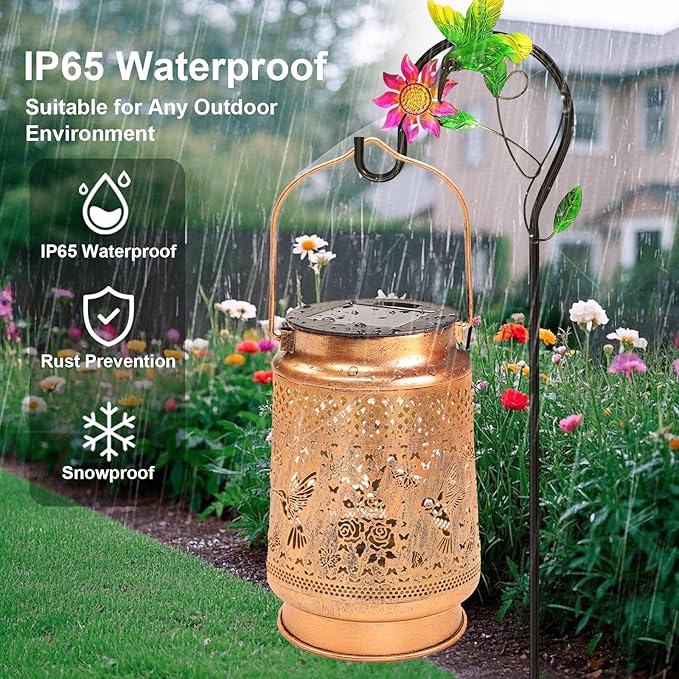 Solar Lanterns Outdoor with Shepherd Hook - Waterproof Hummingbird Garden Decor, LED Hanging Lights Metal Decor for Yard, Patio, Porch, Lawn, Tabletop - Perfect Christmas Gift for Women, Mom, Grandma