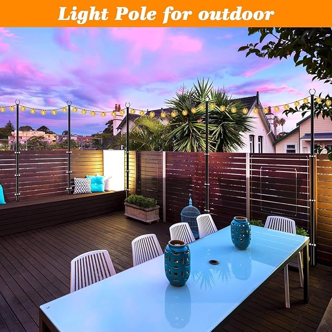 4 Pack String Light Poles,10 Ft Light Poles for Outside String Lights,Outdoor Lights Pole with Fork,Metal Poles Stand for Patio Deck Backyard