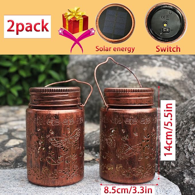 2pack Sunflower Solar Lanterns Outdoor, Solar Mason jar Lights Hanging Waterproof Metal Lanterns for Patio, Pathway, Yard (Sunflower 2pack)