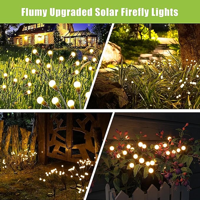 Flumy Solar Garden Lights Outdoor - 6 Pack 48 LED Firefly Lights Waterproof, Garden Decorations for Yard Patio Pathway Lawn Outside, Unique Gifts for Grandma Women, Solar Decor Warm White