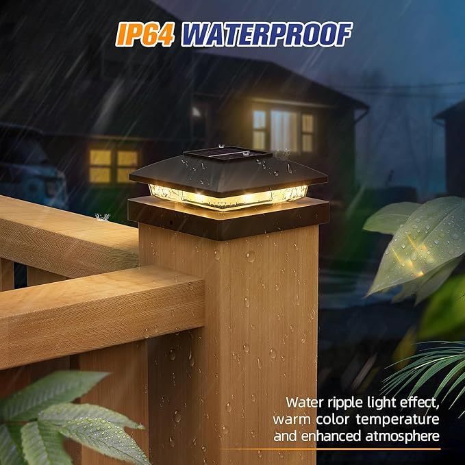 APONUO Solar Post Cap Lights for 4x4 Posts - IP64 Waterproof, 3000K LED, No-Wire Fence Lights & Deck Lights for Patio Garden Yard Patio, Black-Warm White, 16 Pack