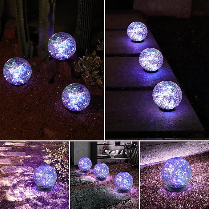 Solar Globe Lights Outdoor Waterproof-Solar Balls-Solar Garden Lights-Orbs for Outside 6 Pack Cracked Glass Ball for Lawn Patio Yard Backyard Decorations