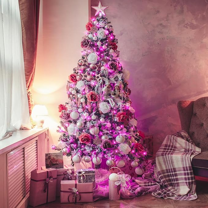 JMEXSUSS 33ft 100 LED Pink Battery Operated Lights with 8 Modes Remote, Pink String Lights Indoor Outdoor, Christmas String Light for Bedroom House Tree Party Porch Decor