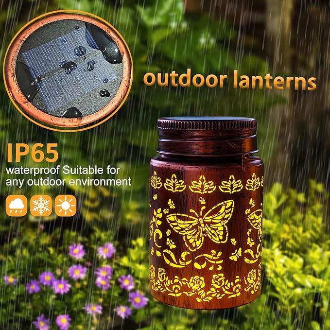 2pack Butterfly Solar Lanterns Outdoor Waterproof Hanging Solar Lights Gifts for Women Men Metal Bird Decorative LED Lanterns for Yard, Patio, Lawn, Tabletop, Garden Decor(Butterfly 2pack)