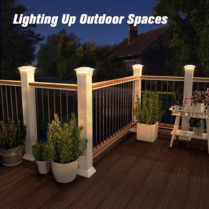 Solar Post Cap Lights Outdoor 6pack, Waterproof Solar Powered Deck Fence Post Lights Fit 4x4/5x5/6x6 Wood/Vinyl Posts, White Vinyl Fence Post lights with Warm/Cool White for garden, Patio, Porch, Deck