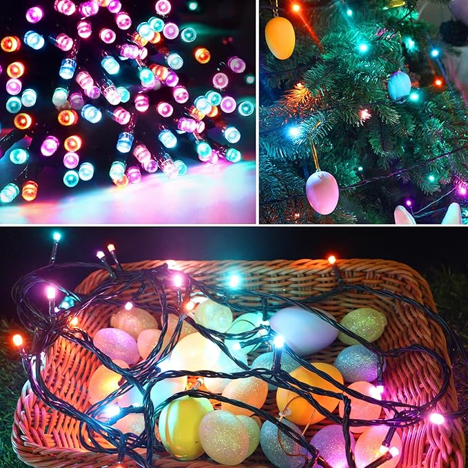 Easter String Lights Battery Powered, 2 Pack Total 66.6 FT 200 LED Colorful Pastel String Lights for Indoor Outdoor Decoration, Twinkle Fairy Light for Home Party Room Garden Party Decor