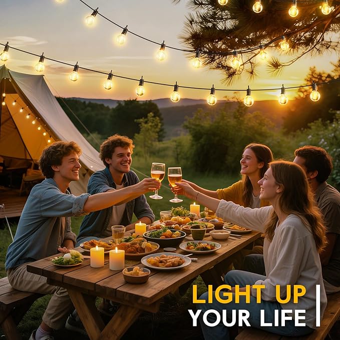 Minetom Solar Outdoor Lights - 108 FT Solar String Lights with 50 G40 Shatterproof Globe Bulbs Commercial Waterproof LED Bulbs for Outside Backyard Garden Decor