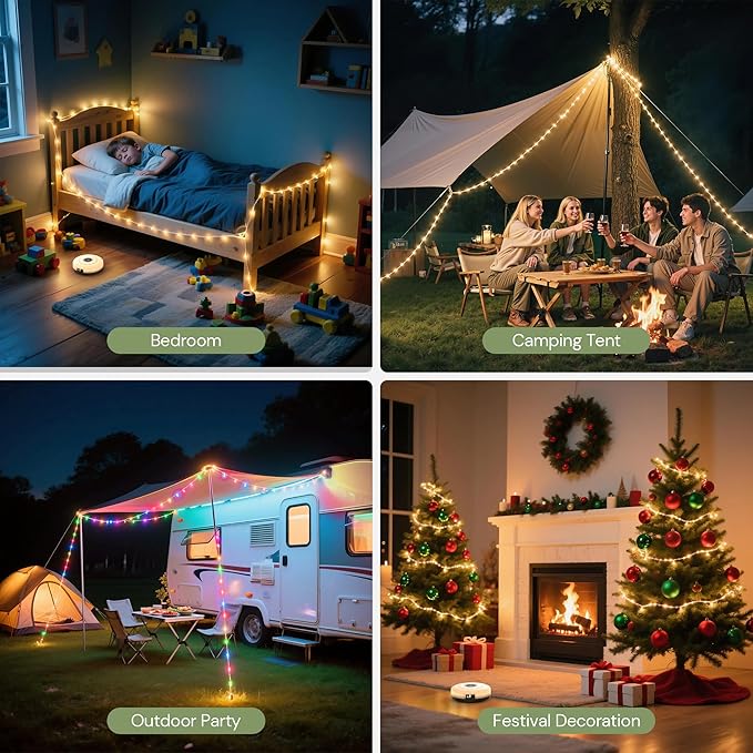 L LOHAS LED Upgraded 2 Packs Camping String Lights, 4 in 1 Quick Recovery Waterproof Camping Lights, 32.8FT with 8 Modes, Camping Essentials for Yard, Tent, Hiking, Patio, and Christmas Decor