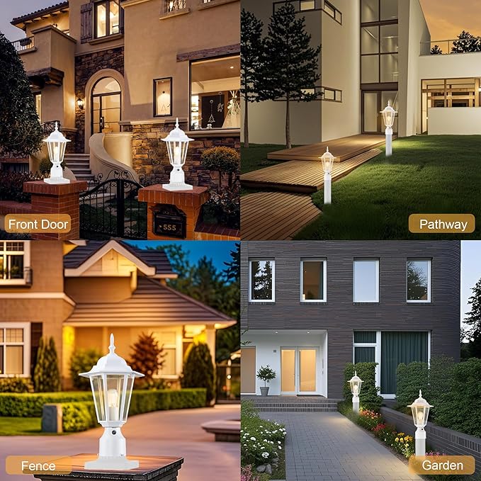 GRUENLICH Dusk to Dawn Outdoor Post Lights, Modern White Exterior Lamp Post Light Fixture, Anti-Rust Aluminum Pole Lantern for Garage Front Yard, 2 Pack