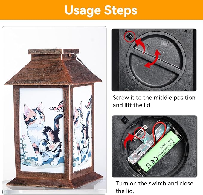 JOBOSI Solar Lantern Cat, Portable Decorative Gift, Solar Light, Gifts for Mom, Women, Grandma, Garden Yard Lawn Decor, Christmas and New Year Gift
