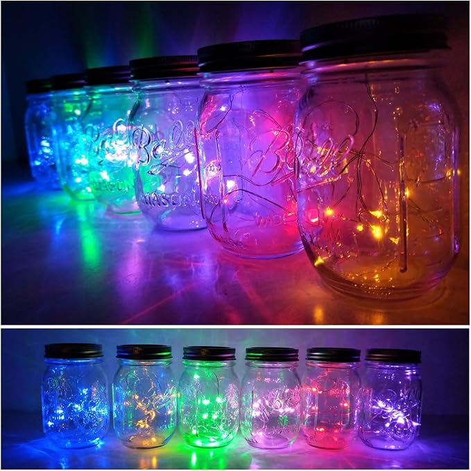 Miaro 6 Pack Mason Jar Lights, 20 LED Solar Multi-Colored Fairy String Lights Lids Insert for Garden Deck Patio Party Wedding Christmas Decorative Lighting Fit for Regular Mouth Jars