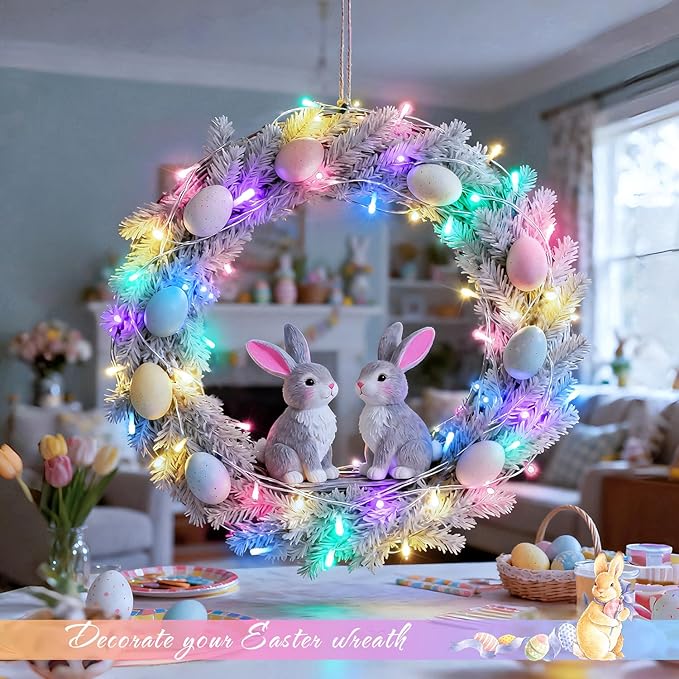 JMEXSUSS 4 Pack 50 LED Battery Operated String Lights Easter, Each 16.5ft String Lights Outdoor Waterproof, 8 Modes Pastel Easter Light Indoor with Timer for Party Christmas Garden Bedroom
