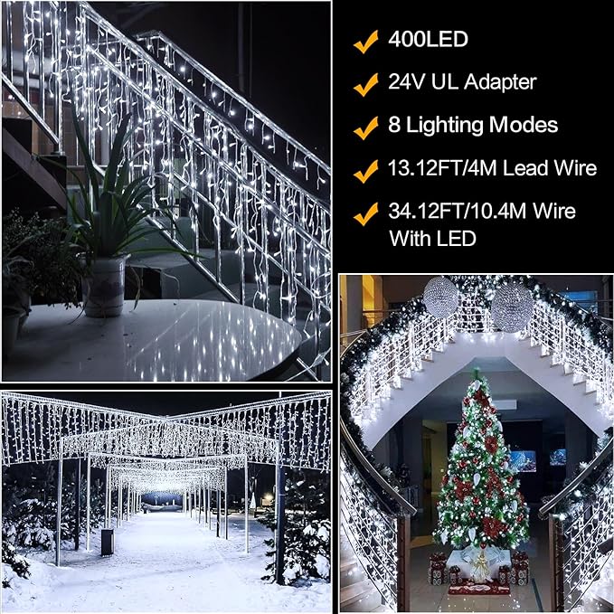 Christmas String Lights, 33ft 400 LED Waterproof Twinkle Lights