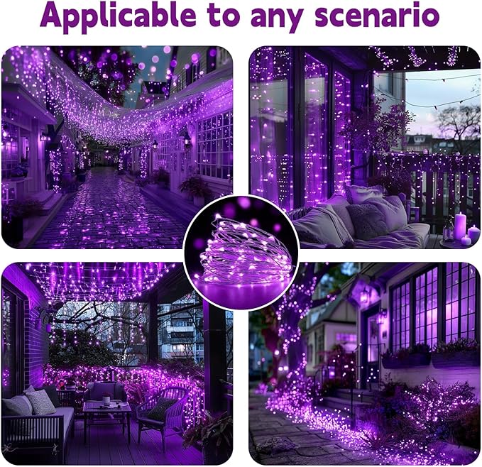 HXWEIYE Rechargeable Fairy Lights with Remote, 2 Pack 33ft 100LED Twinkle Lights with DIY Timer & Light Sensor, Waterproof Outdoor String Lights for Bedroom Patio Christmas Tree Decor, Purple