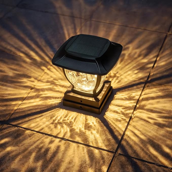 Solar Post Cap Lights Outdoor, Glass Deck Fence Post Cap Light Solar Powered for 4x4 Vinyl/Wooden Posts, Solar Lamp Post Light with 2 Lighting Modes for Patio Garden, Bright Warm White (1 Pack)
