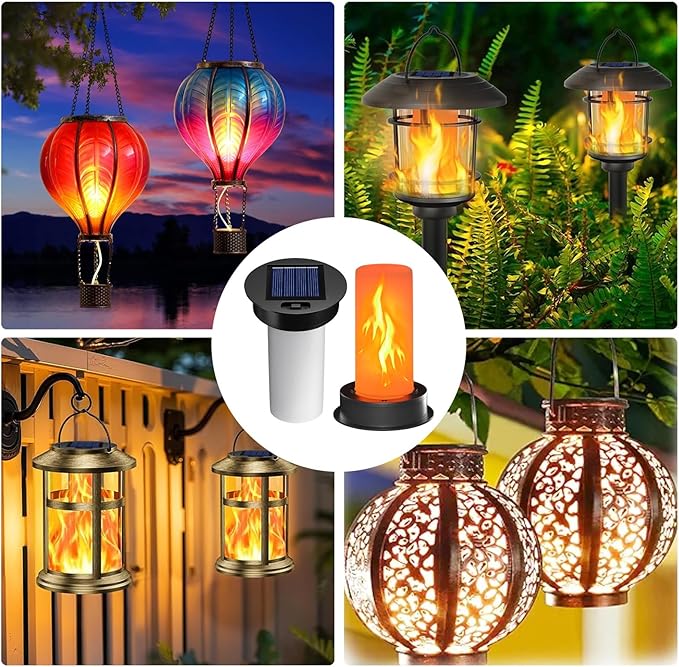 4 Pack Solar Light Replacement Top with Flickering Flame, Waterproof Solar Light Parts for Hot Air Balloon Lanterns (Fits 2.87 to 3.35 Inch Openings) Replacement Kit for Outdoor Decor Garden Patio
