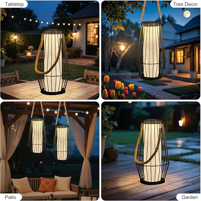 Outdoor Solar Lanterns 13" Large Solar Hanging/Standing Lantern Lights Waterproof Rechargeable Metal Table Lamp with Retro Handle for Garden, Yard, Patio, Proch, Wedding Decoration