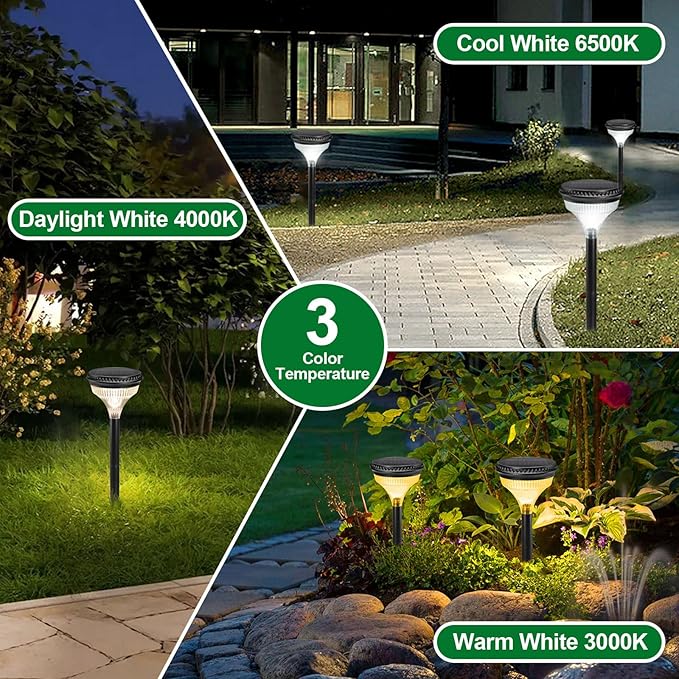 Large Solar Pathway Lights Outdoor 4 Pack IP65 Waterproof 150 Lumens Super Bright Solar Lights 3 Color Temperatures Auto On/Off Light Sensor for Yard Garden Landscape Path Walkway (5.42" Dia x 19.7"H)