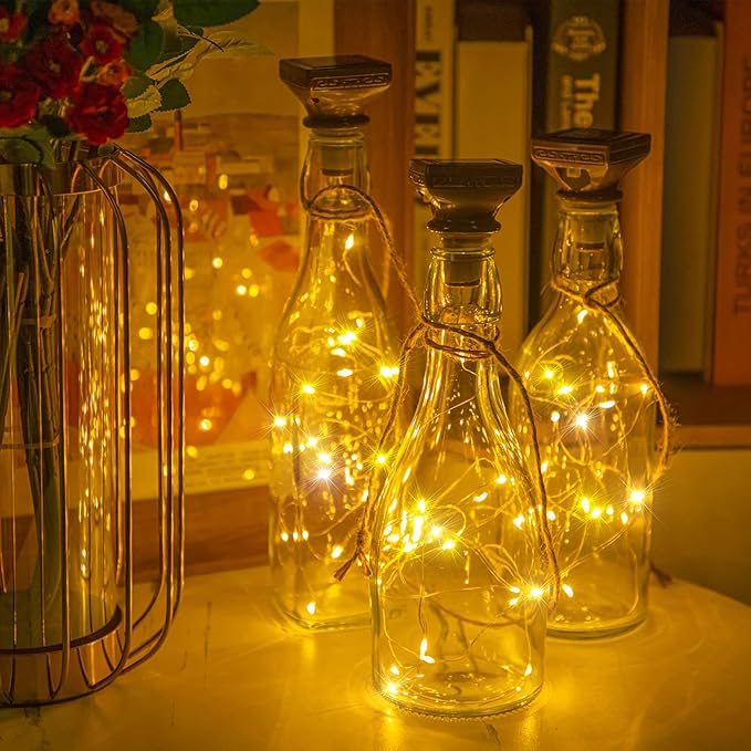 Tuanse 18 Pcs Solar Bottle Lights, 20 LEDs Waterproof Copper Lights, Outdoor Solar Fairy for Bottles for Wedding, Holiday, Garden, Patio Decor