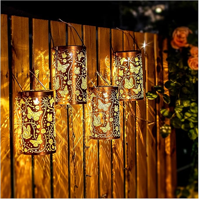 Butterfly Solar Lanterns Outdoor Waterproof Hanging Solar Lights Butterfly Gifts for Women Men Metal Decorative LED Lanterns for Garden Decor,Yard,Patio,Lawn,Tabletop,Pathway