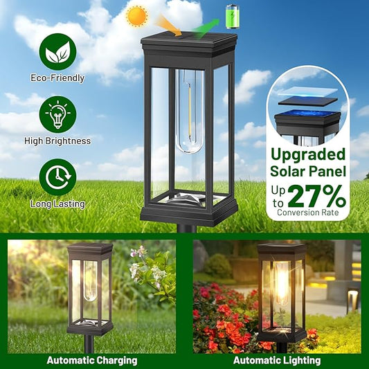 BesLowe Upgraded Solar Pathway Lights Outdoor, 8-Pack Large LED Solar Light Outdoor Waterproof, Super Bright Outside Lights for Yard, Sun-Powered Landscape Lighting for Garden Walkway, Warm White