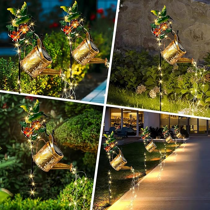 Solar Watering Can,Solar Lanterns Outdoor Waterproof Lawn Ornaments Gifts for Women with 6.3 * 31.2 Inch Shepherd Hooks for Patio Yard Festival Pathway Landscapegarden Decor